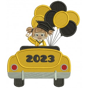 2023 Graduation Girl In The Car With Balloons Filled Machine Embroidery Design Digitized Pattern